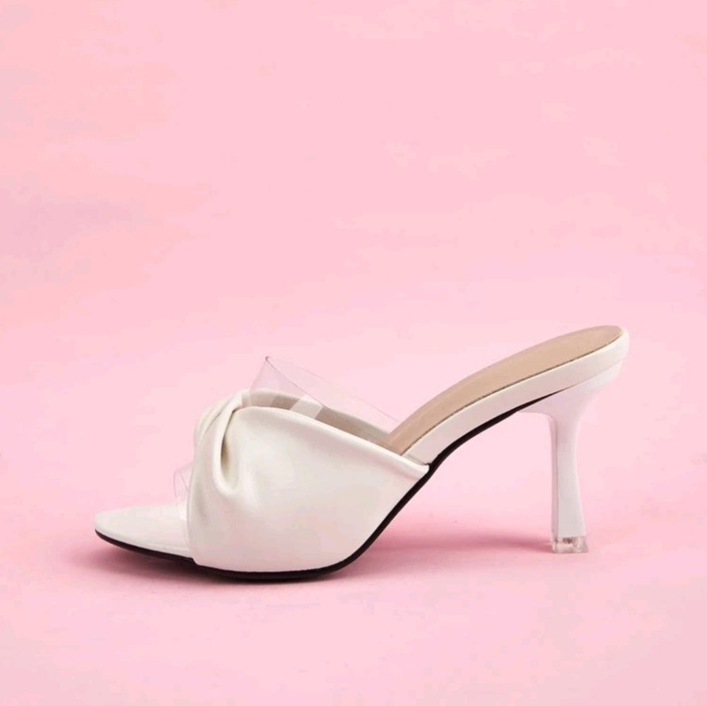 white heeled mule sandals, size 39